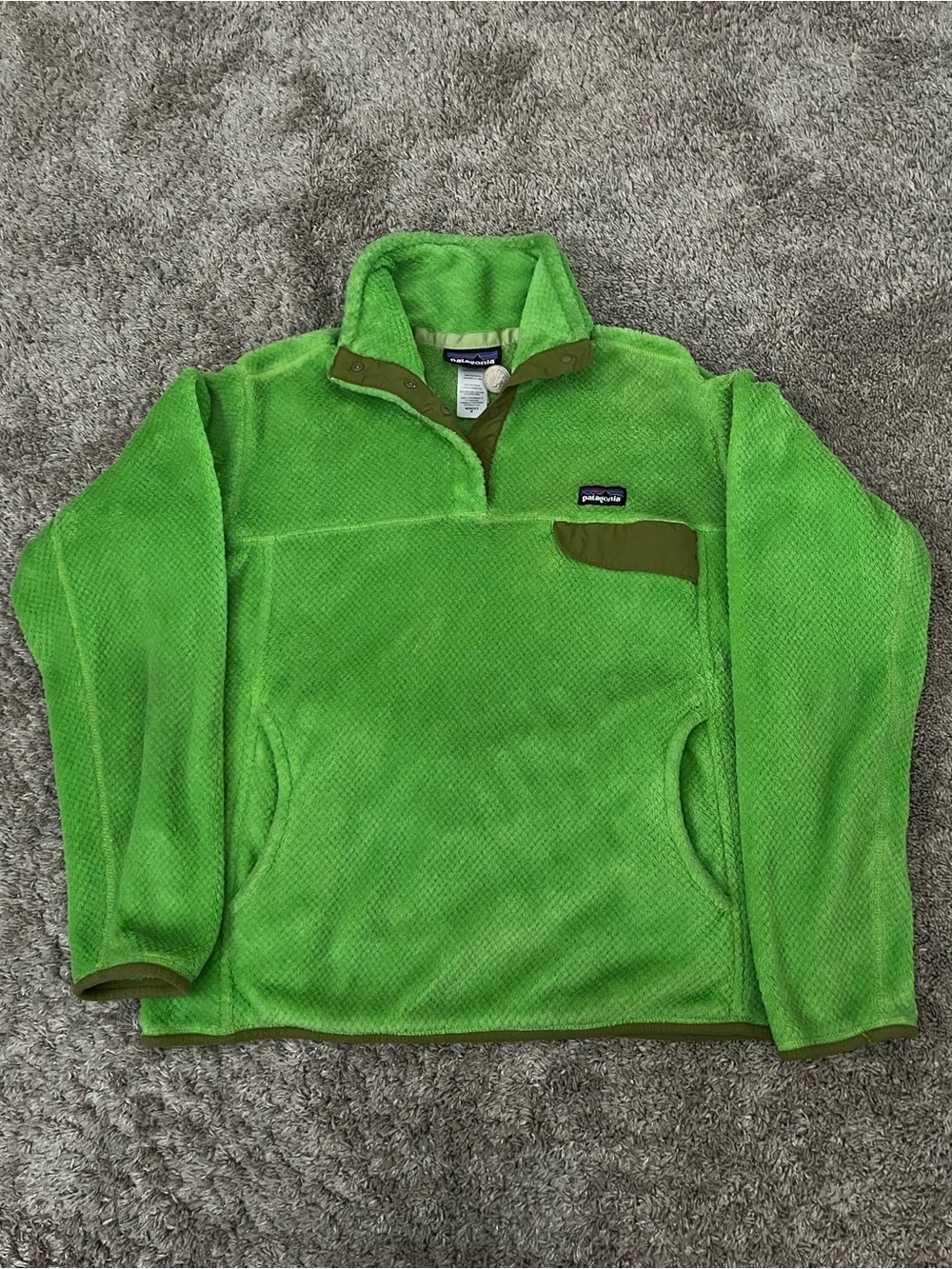 Patagonia Women's Sherpa Fleece Jacket Size Medium Green 1/4 Snap